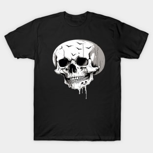 Spooky Halloween Melting Cranium With Bat Imagery T-Shirt